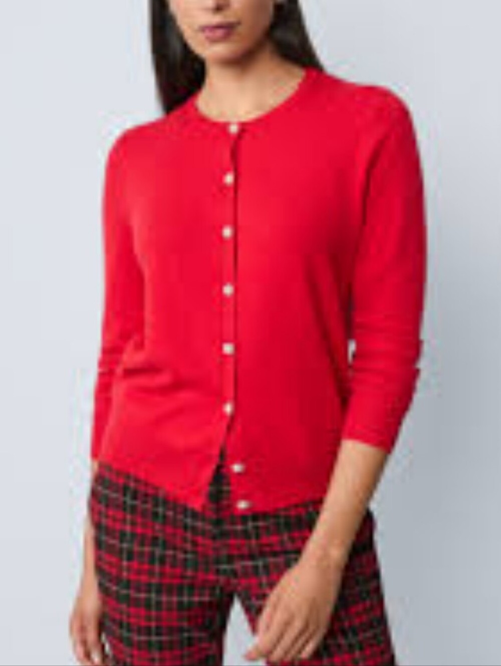 Ann Taylor Red Pearl-Button Classic Knit Cardigan Sweater Cotton Blend Sz Small